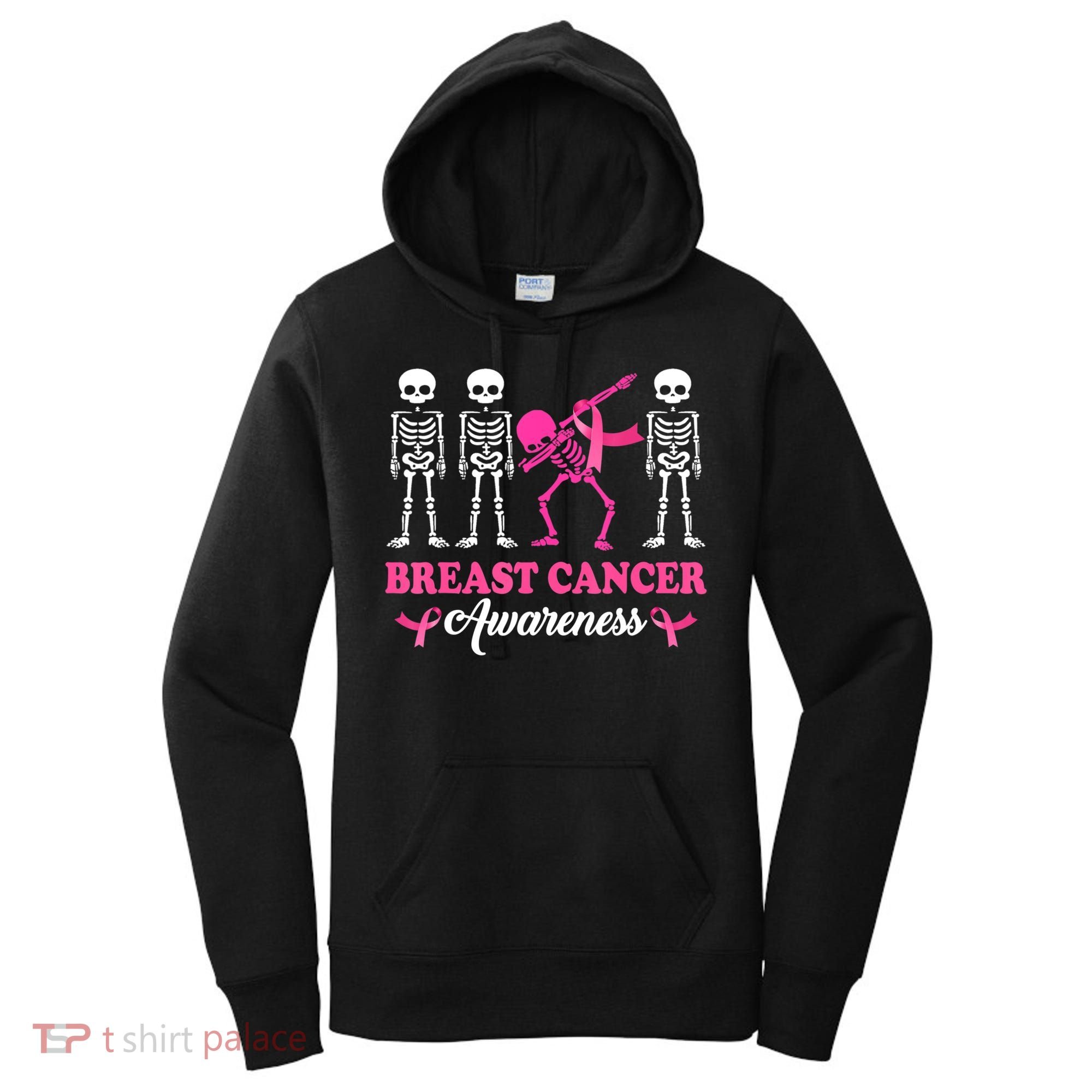 Dabbing Skeleton With Pink Ribbon Breast Cancer Halloween Women's Hoodie