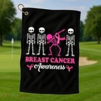 Dabbing Skeleton With Pink Ribbon Breast Cancer Halloween Golf Towel thumb 1