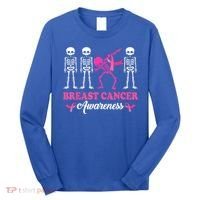 Dabbing Skeleton With Pink Ribbon Breast Cancer Halloween Long Sleeve Shirt thumb 0