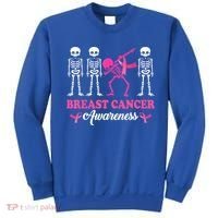Dabbing Skeleton With Pink Ribbon Breast Cancer Halloween Sweatshirt thumb 0
