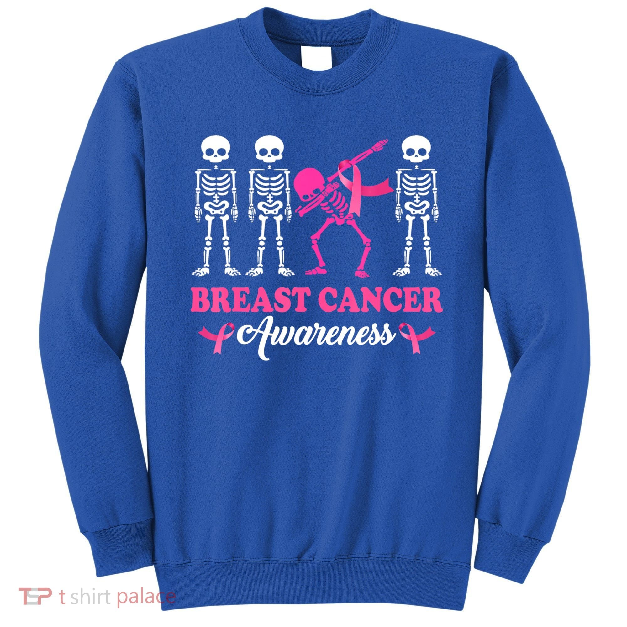 Dabbing Skeleton With Pink Ribbon Breast Cancer Halloween Sweatshirt
