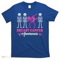 Dabbing Skeleton With Pink Ribbon Breast Cancer Halloween T-Shirt thumb 0