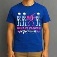 Dabbing Skeleton With Pink Ribbon Breast Cancer Halloween T-Shirt thumb 3