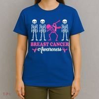 Dabbing Skeleton With Pink Ribbon Breast Cancer Halloween T-Shirt thumb 4