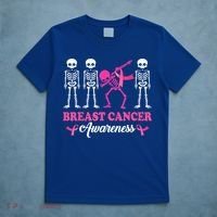 Dabbing Skeleton With Pink Ribbon Breast Cancer Halloween T-Shirt thumb 5