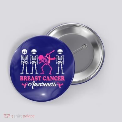 Dabbing Skeleton With Pink Ribbon Breast Cancer Halloween Button