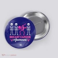 Dabbing Skeleton With Pink Ribbon Breast Cancer Halloween Button thumb 0