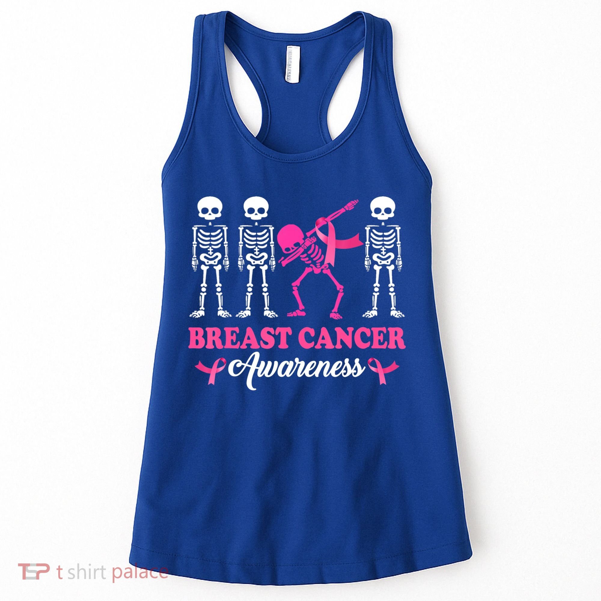 Dabbing Skeleton With Pink Ribbon Breast Cancer Halloween Women's Tank Top