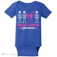 Dabbing Skeleton With Pink Ribbon Breast Cancer Halloween Baby Bodysuit thumb 0