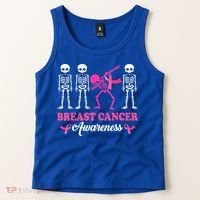Dabbing Skeleton With Pink Ribbon Breast Cancer Halloween Tank Top thumb 2