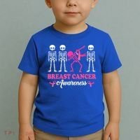Dabbing Skeleton With Pink Ribbon Breast Cancer Halloween Toddler T-Shirt thumb 2