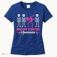 Dabbing Skeleton With Pink Ribbon Breast Cancer Halloween Women's T-Shirt thumb 0