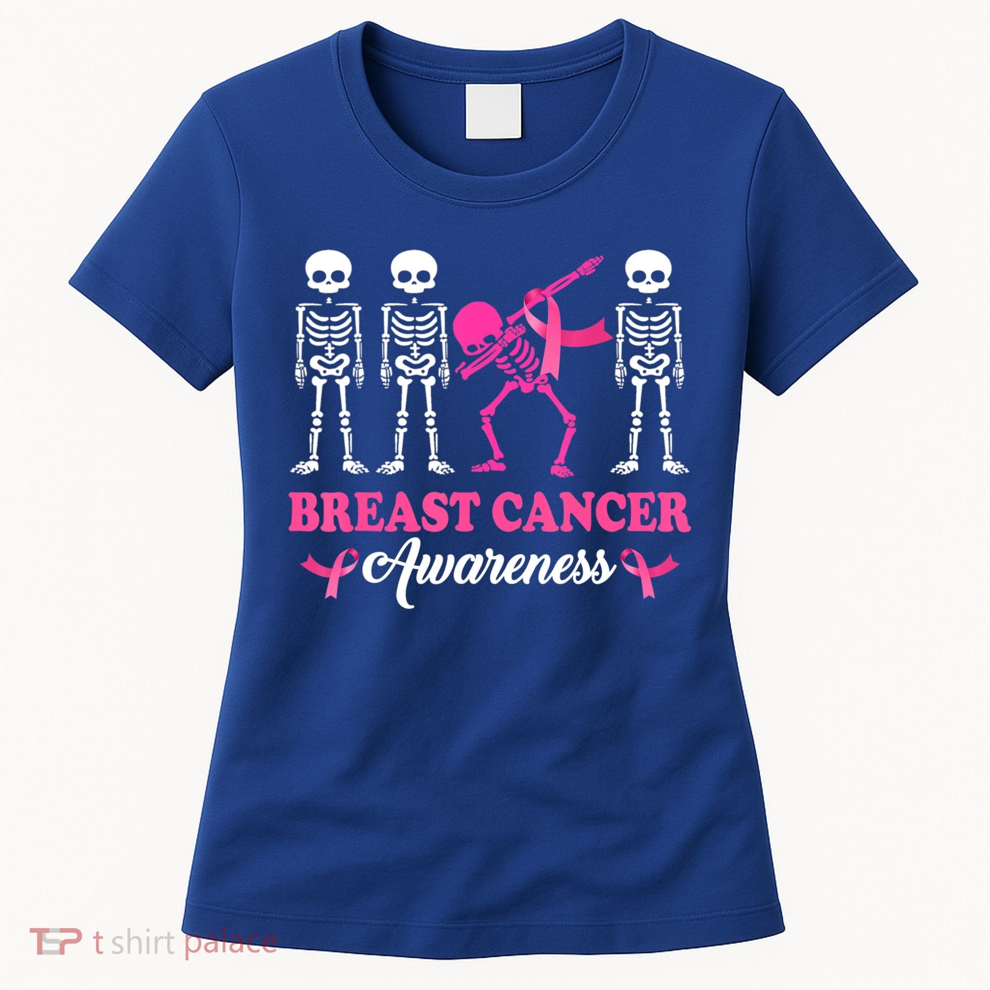 Dabbing Skeleton With Pink Ribbon Breast Cancer Halloween Women's T-Shirt