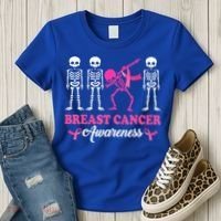 Dabbing Skeleton With Pink Ribbon Breast Cancer Halloween Women's T-Shirt thumb 3