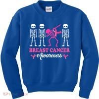 Dabbing Skeleton With Pink Ribbon Breast Cancer Halloween Kids Sweatshirt thumb 0