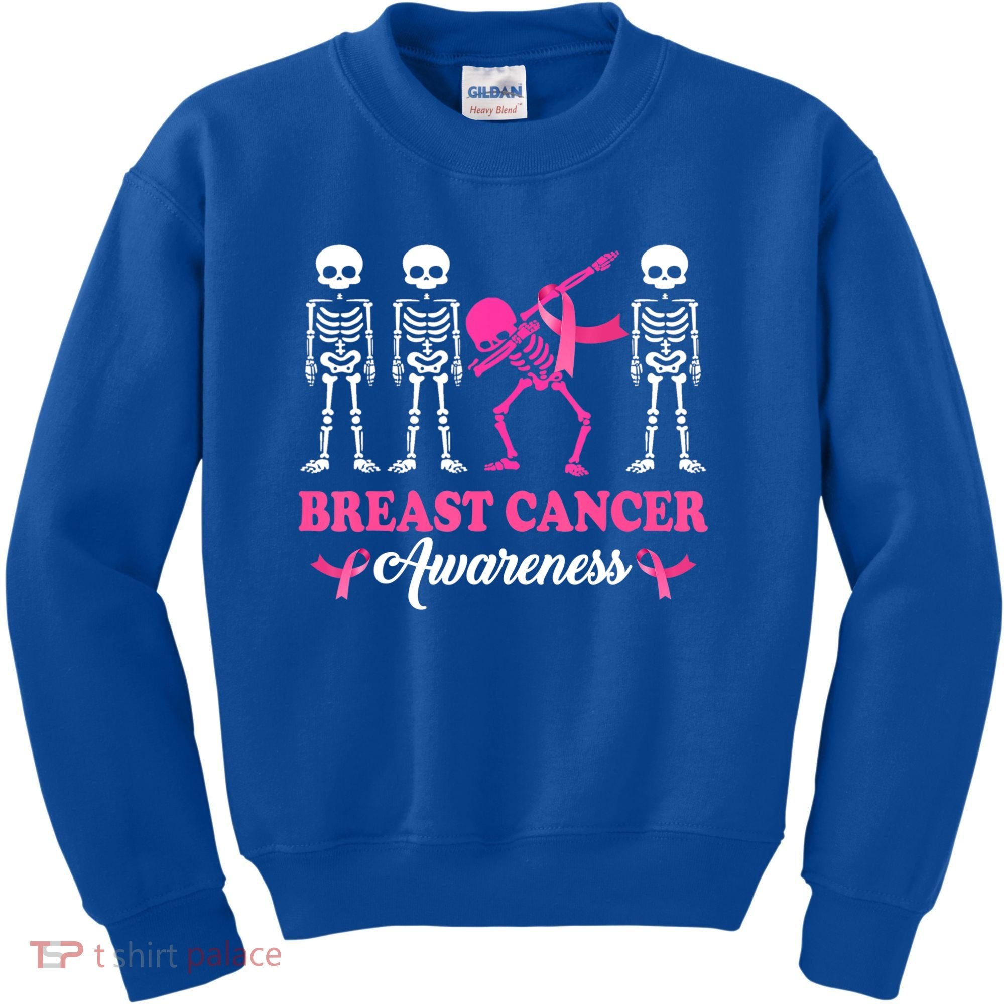 Dabbing Skeleton With Pink Ribbon Breast Cancer Halloween Kids Sweatshirt