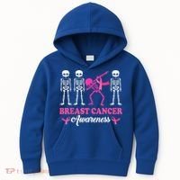 Dabbing Skeleton With Pink Ribbon Breast Cancer Halloween Kids Hoodie thumb 0