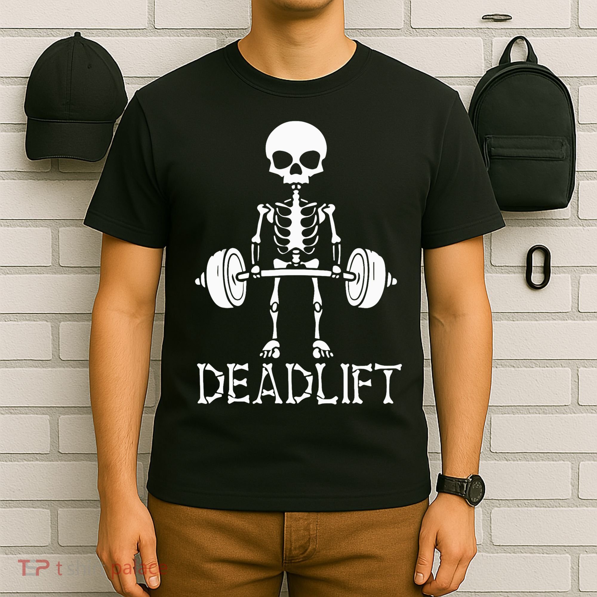 Deadlift Skeleton Workout Bodybuilding Gym Funny Skull T-Shirt