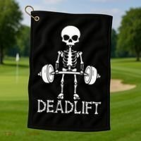 Deadlift Skeleton Workout Bodybuilding Gym Funny Skull Golf Towel thumb 1