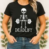 Deadlift Skeleton Workout Bodybuilding Gym Funny Skull Women's T-Shirt thumb 2