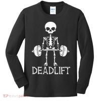 Deadlift Skeleton Workout Bodybuilding Gym Funny Skull Kids Long Sleeve Shirt thumb 0