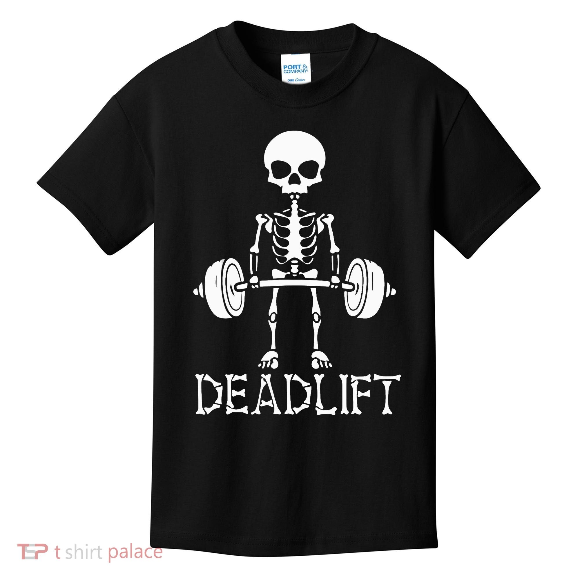 Deadlift Skeleton Workout Bodybuilding Gym Funny Skull Kids T-Shirt