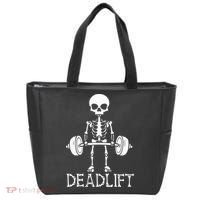 Deadlift Skeleton Workout Bodybuilding Gym Funny Skull Tote Bag thumb 0