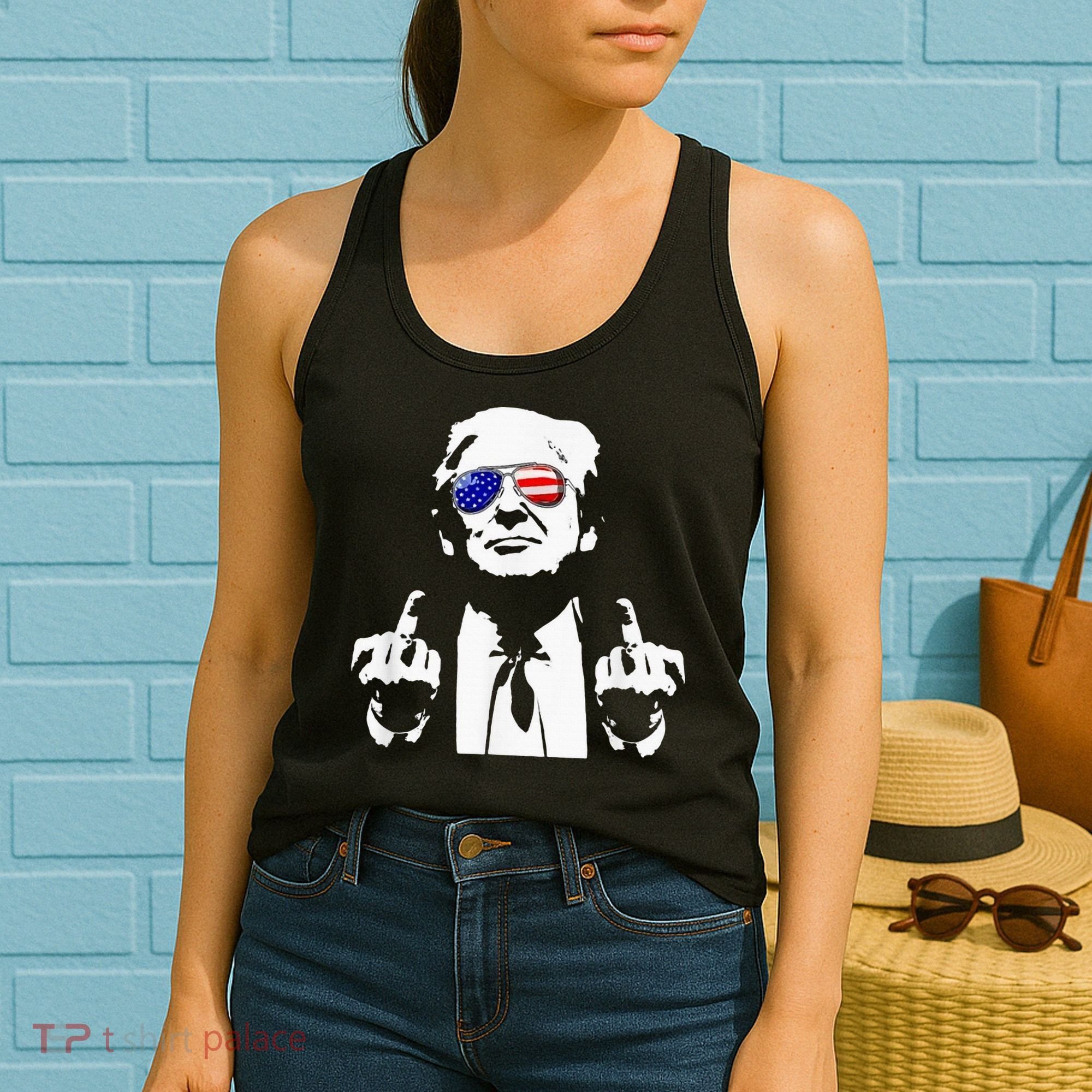 Donald Trump 2024 Middle Finger Conservative Republican Women's Tank Top