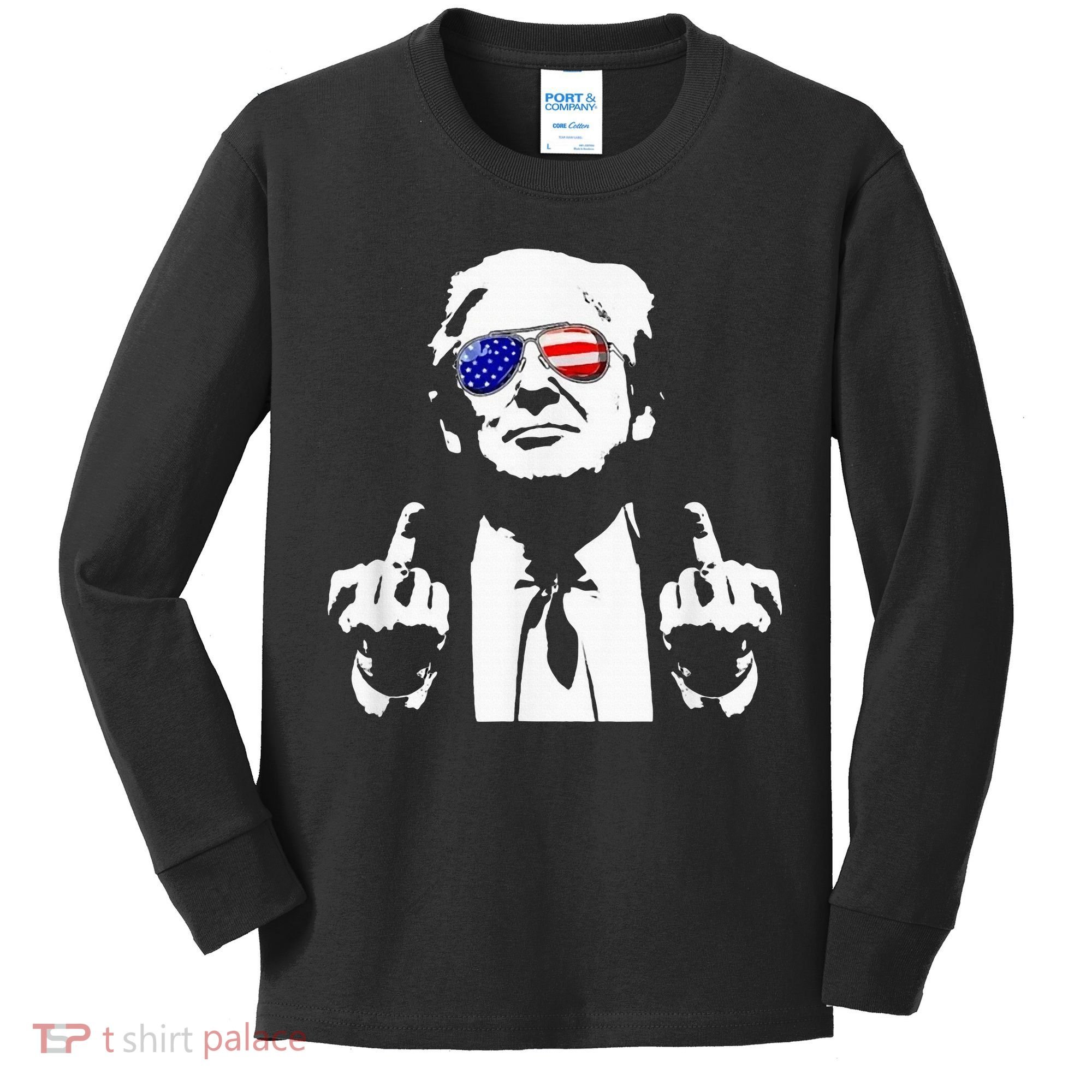 Donald Trump 2024 Middle Finger Conservative Republican Kids Long Sleeve Shirt