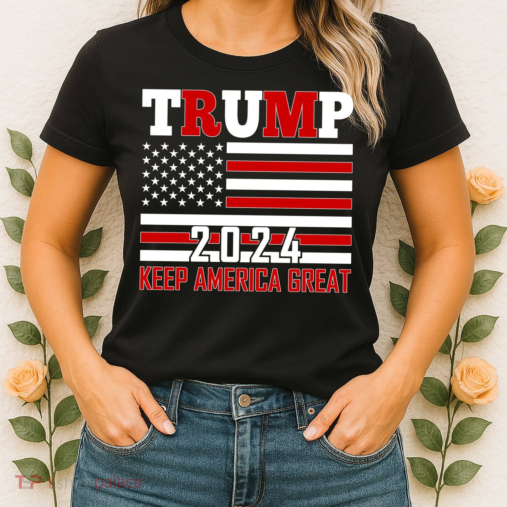 Donald Trump 2024 Keep America Great Usa Flag Women's T-Shirt
