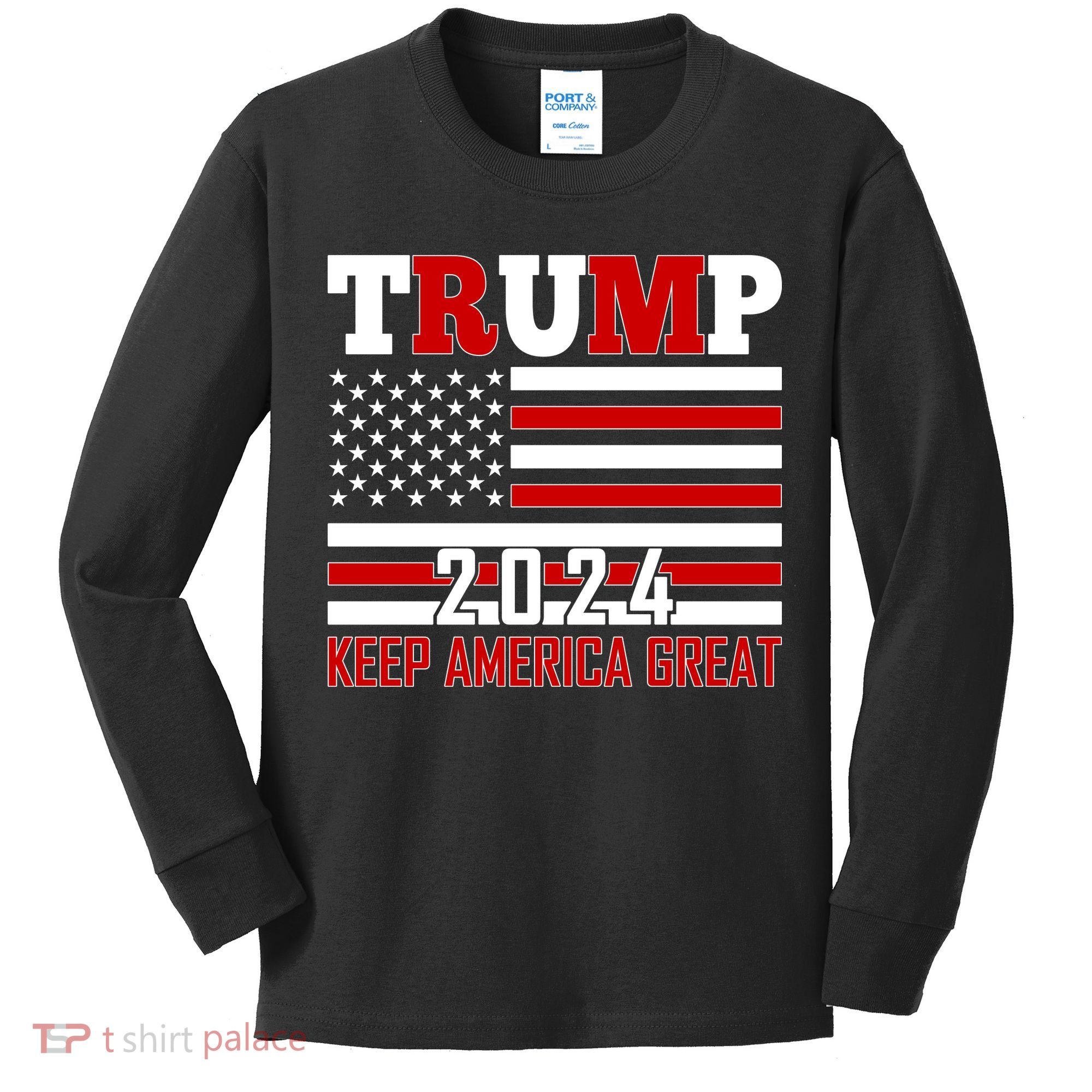 Donald Trump 2024 Keep America Great Usa Flag Kids Long Sleeve Shirt