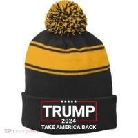 Donald Trump 2024 Take America Back Election Stripe Pom Pom Beanie thumb 0