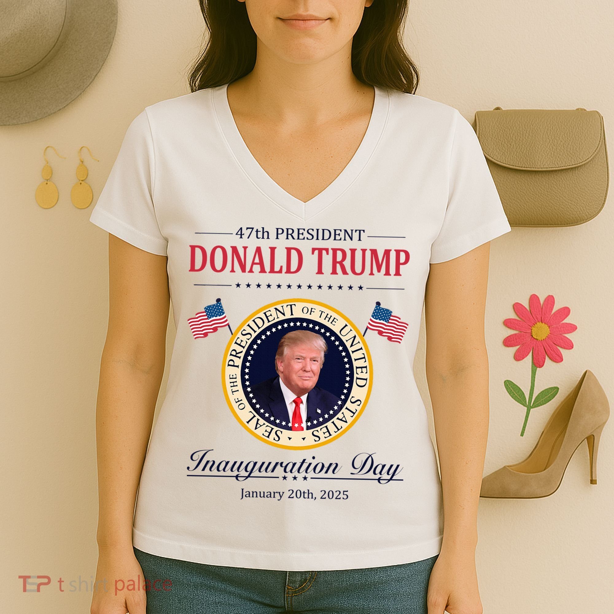 Donald Trump 4th President Inauguration Day Women's V-Neck T-Shirt