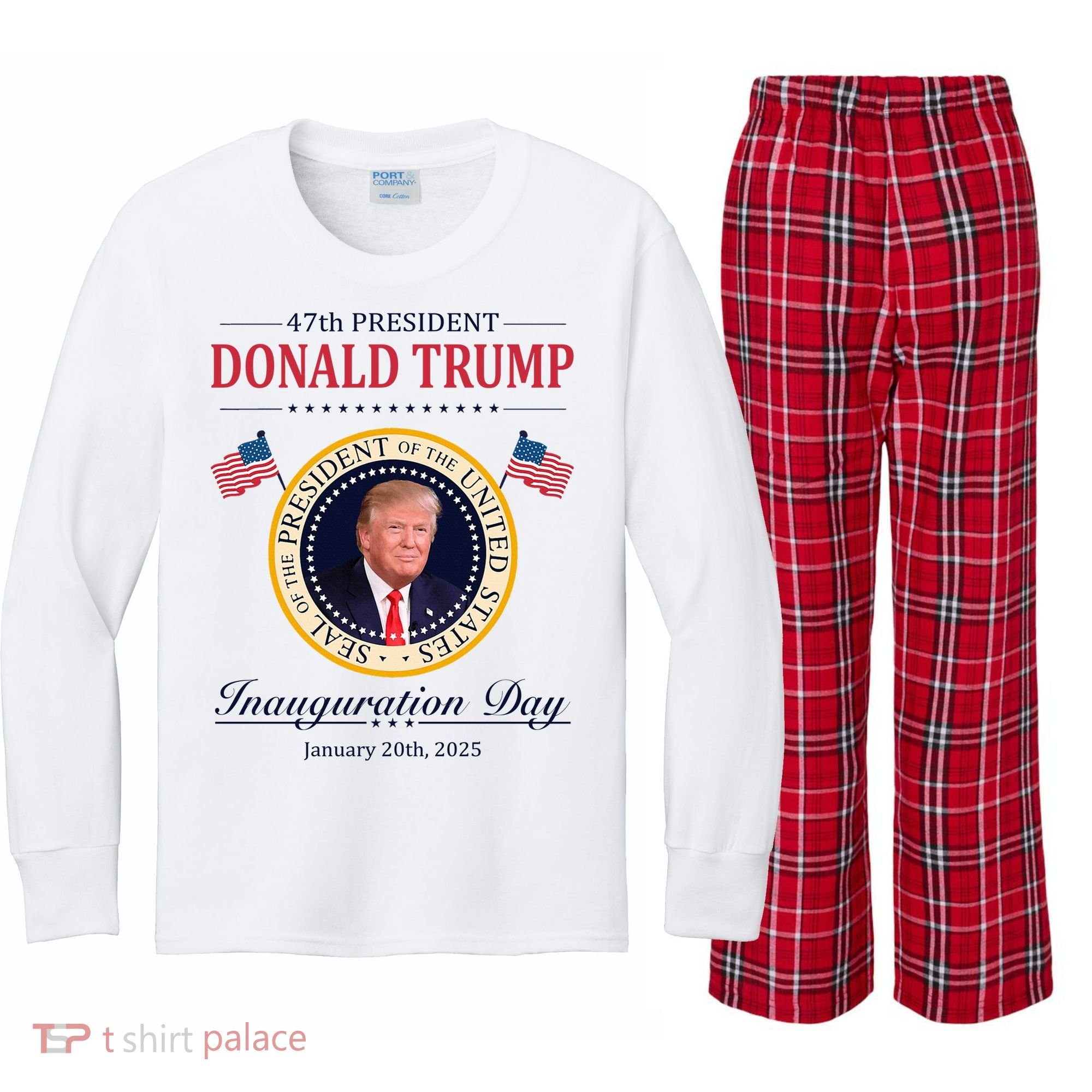 Donald Trump 4th President Inauguration Day Kids Long Sleeve Plaid Pajama Set