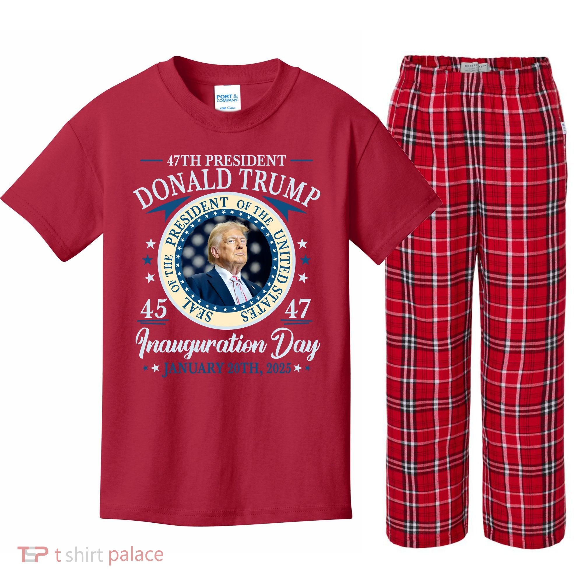 Donald Trump 47th President Inauguration 2025 Supporters Patriotic Kids Plaid Pajama Set