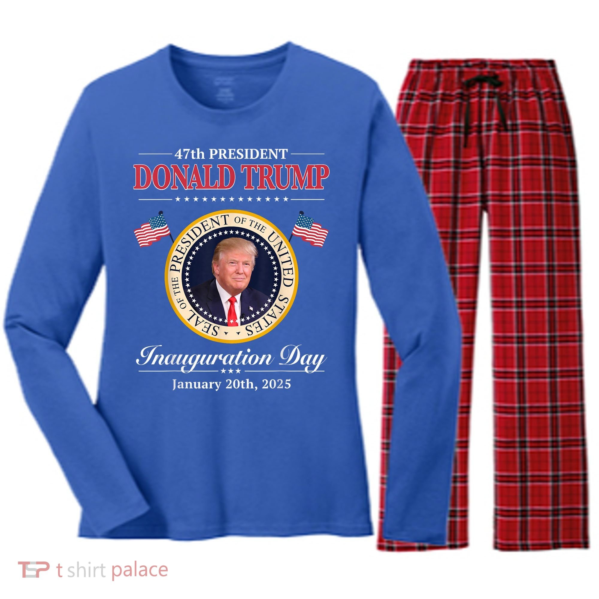 Donald Trump 47th President Inauguration 2025 Supporters Women's Long Sleeve Flannel Pajama Set 