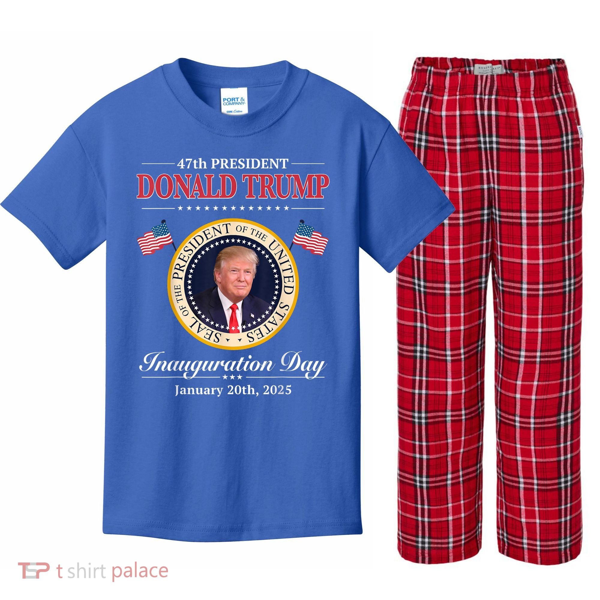 Donald Trump 47th President Inauguration 2025 Supporters Kids Plaid Pajama Set