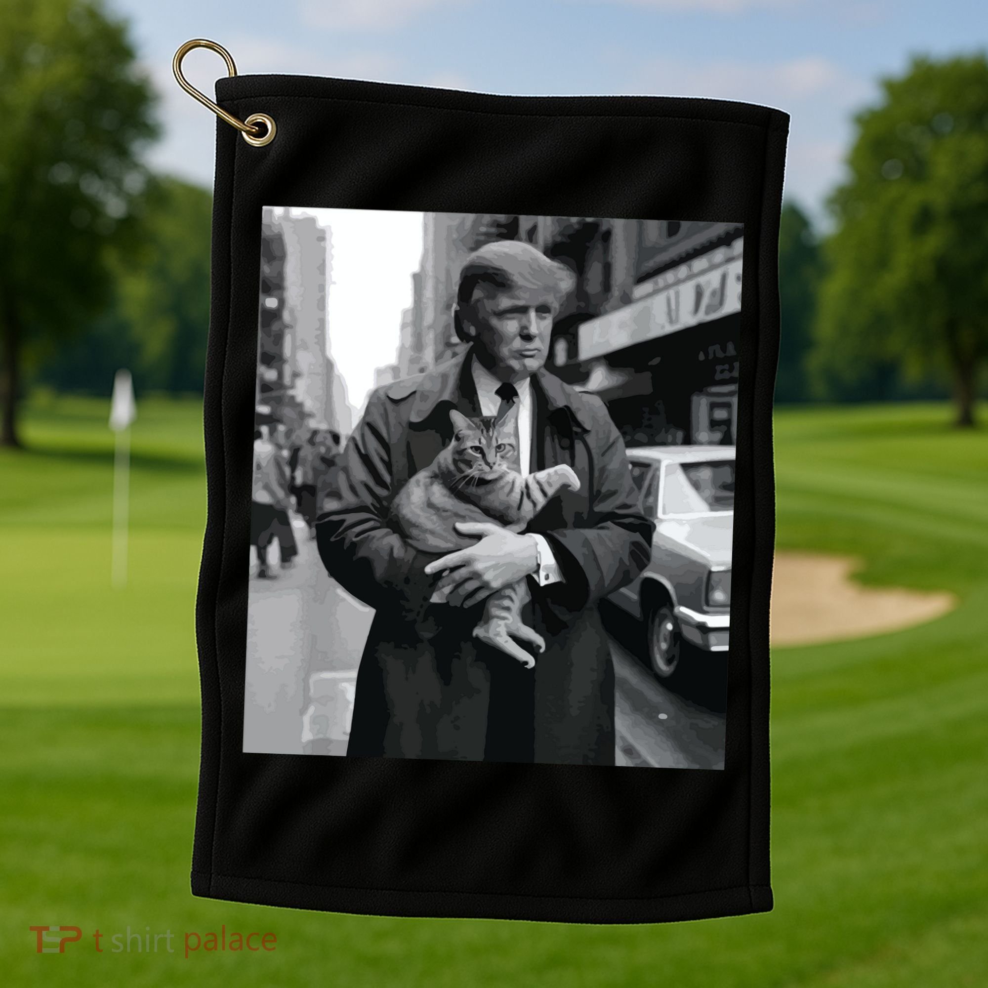 Donald Trump And Cat In Nyc Golf Towel
