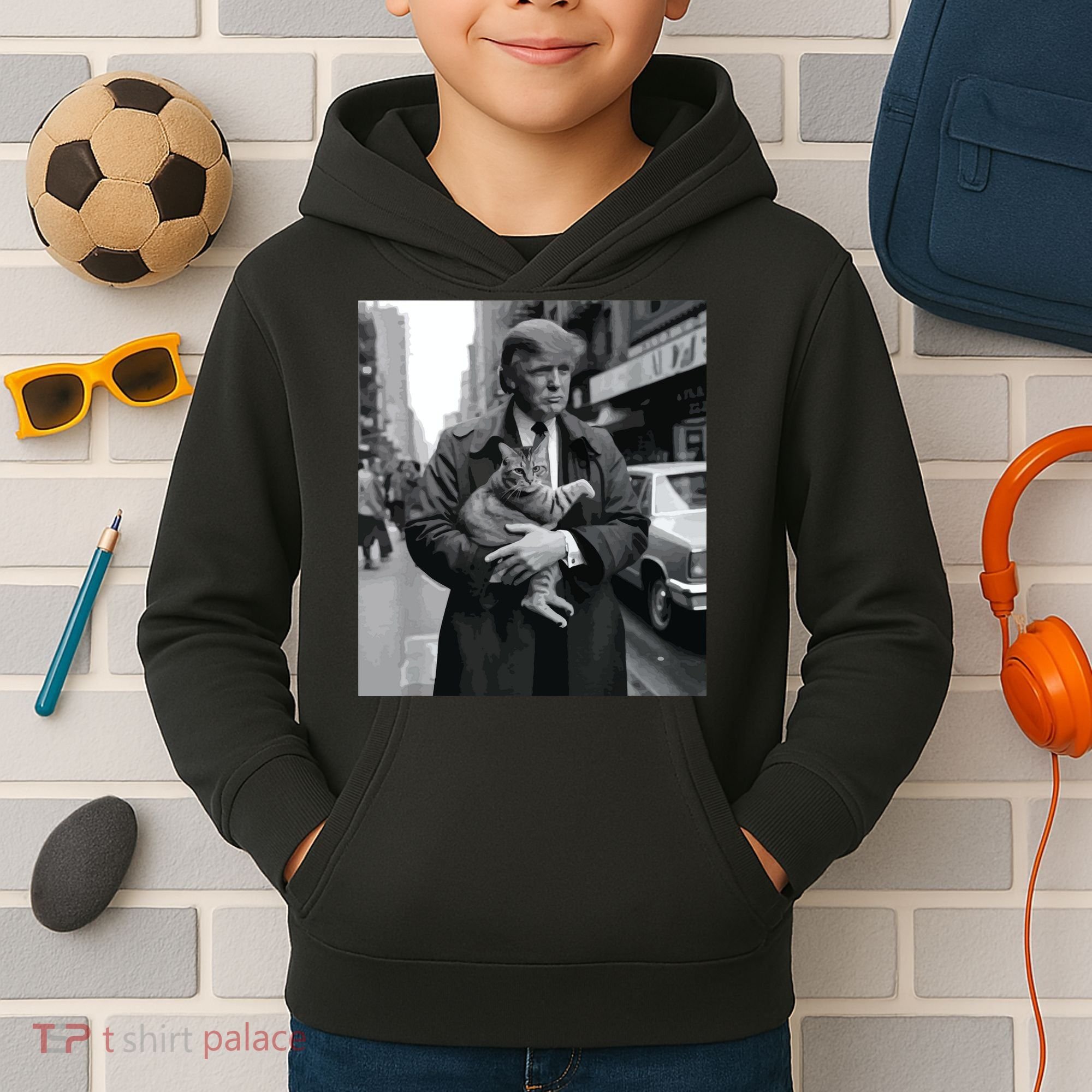 Donald Trump And Cat In Nyc Kids Hoodie