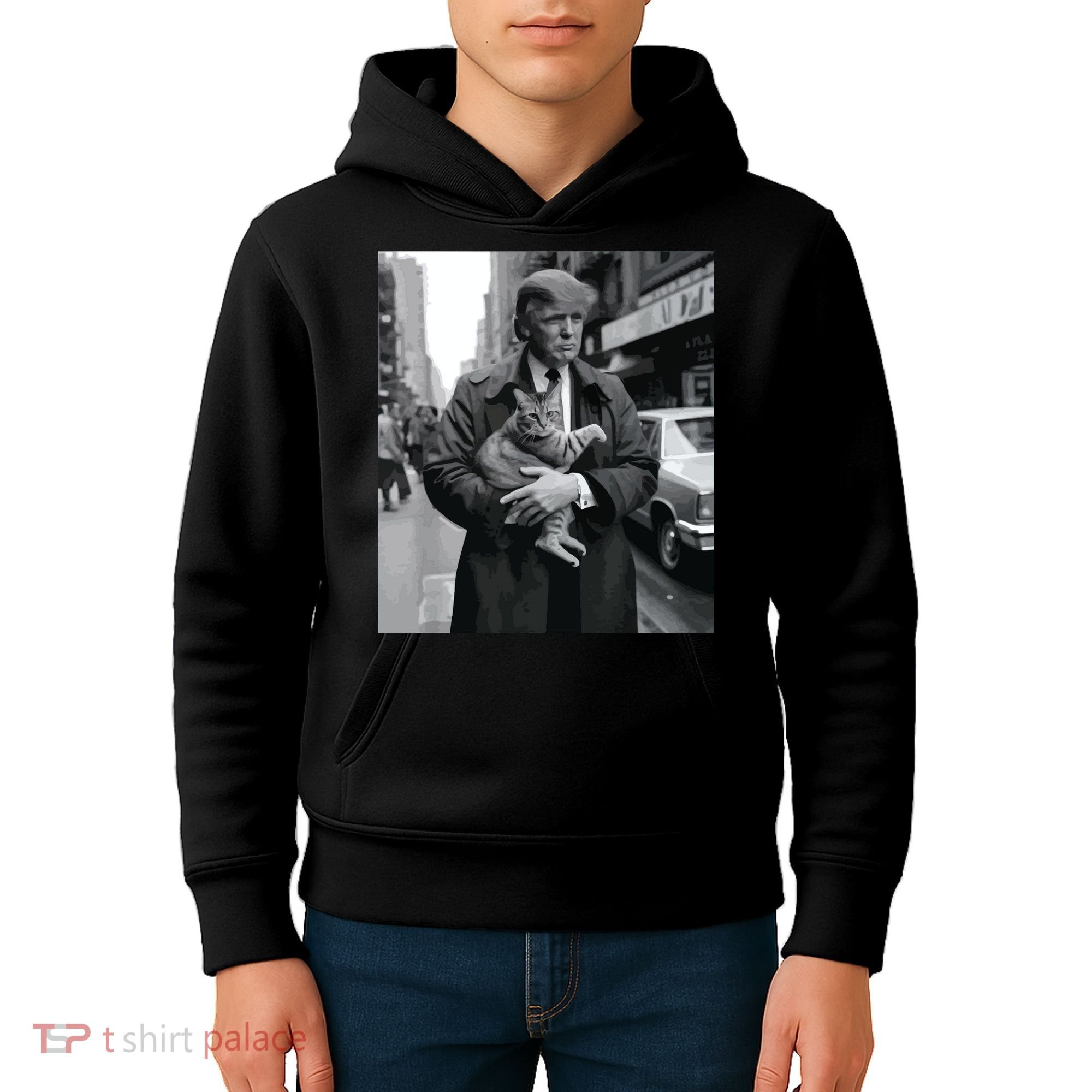 Donald Trump And Cat In Nyc Kids Hoodie