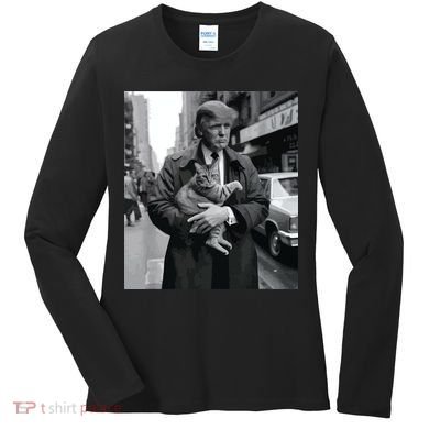 Donald Trump And Cat In Nyc Women's Long Sleeve Shirt