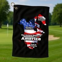 Donald Trump American Flag Canada Greenland Gulf Map Golf Towel thumb 1