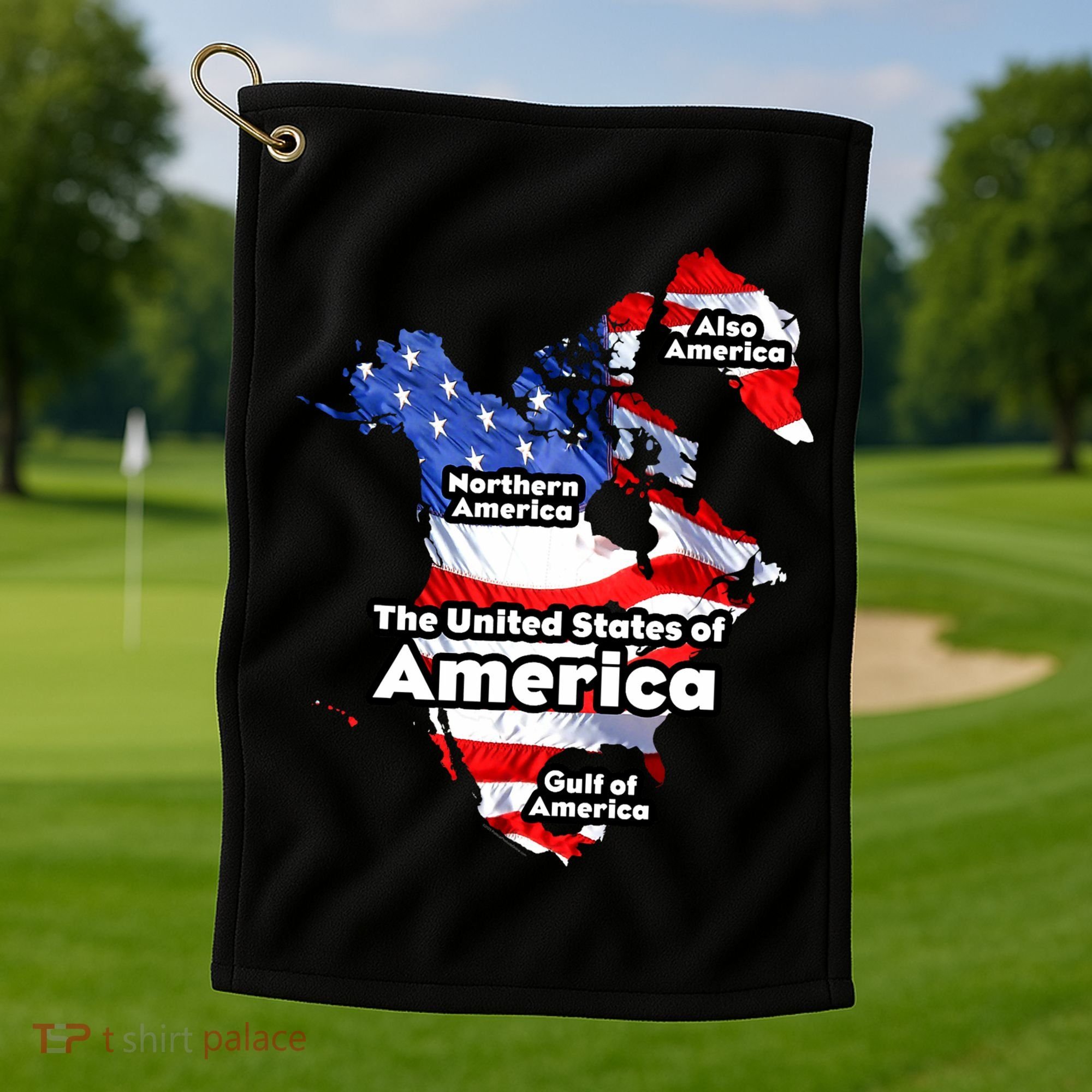 Donald Trump American Flag Canada Greenland Gulf Map Golf Towel