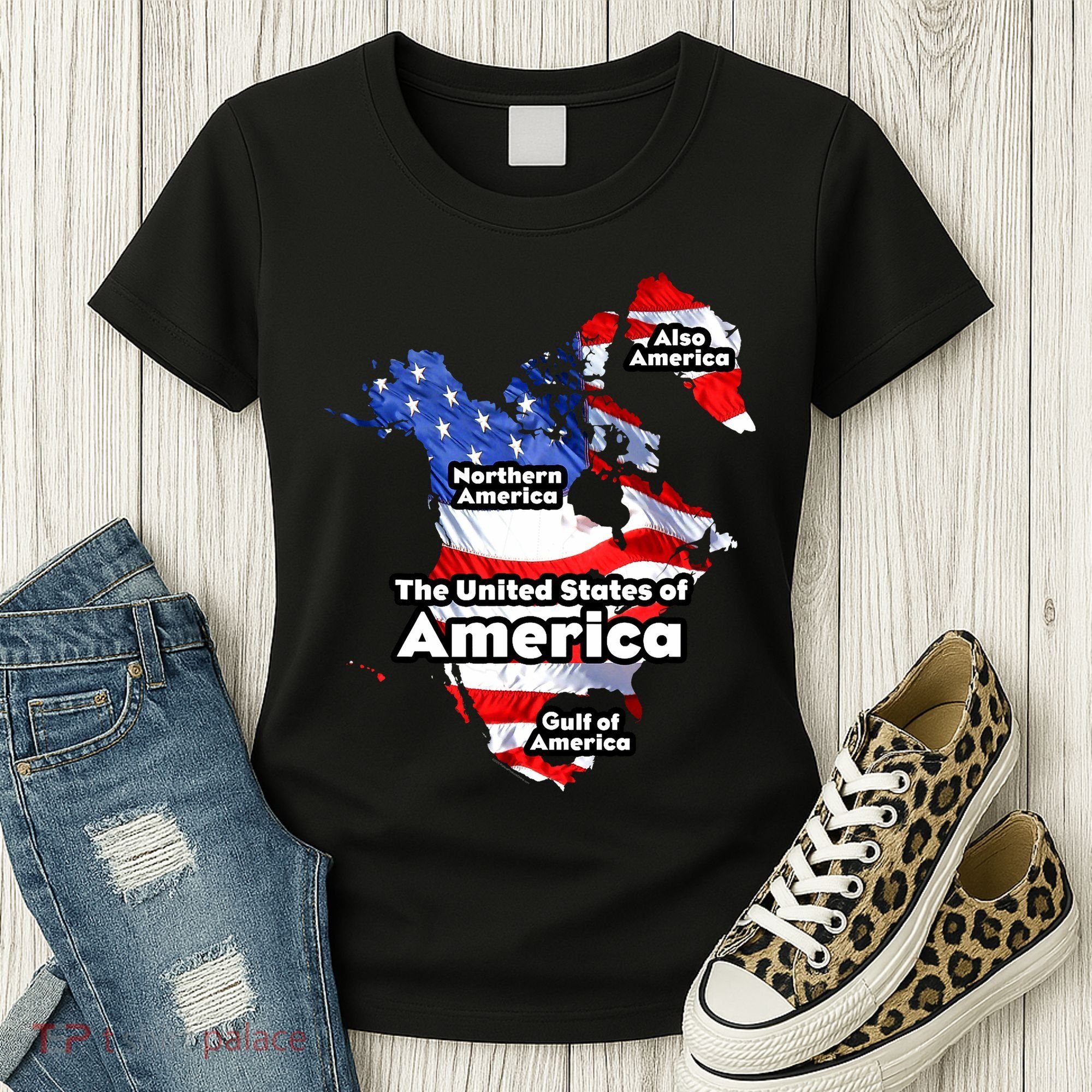 Donald Trump American Flag Canada Greenland Gulf Map Women's T-Shirt