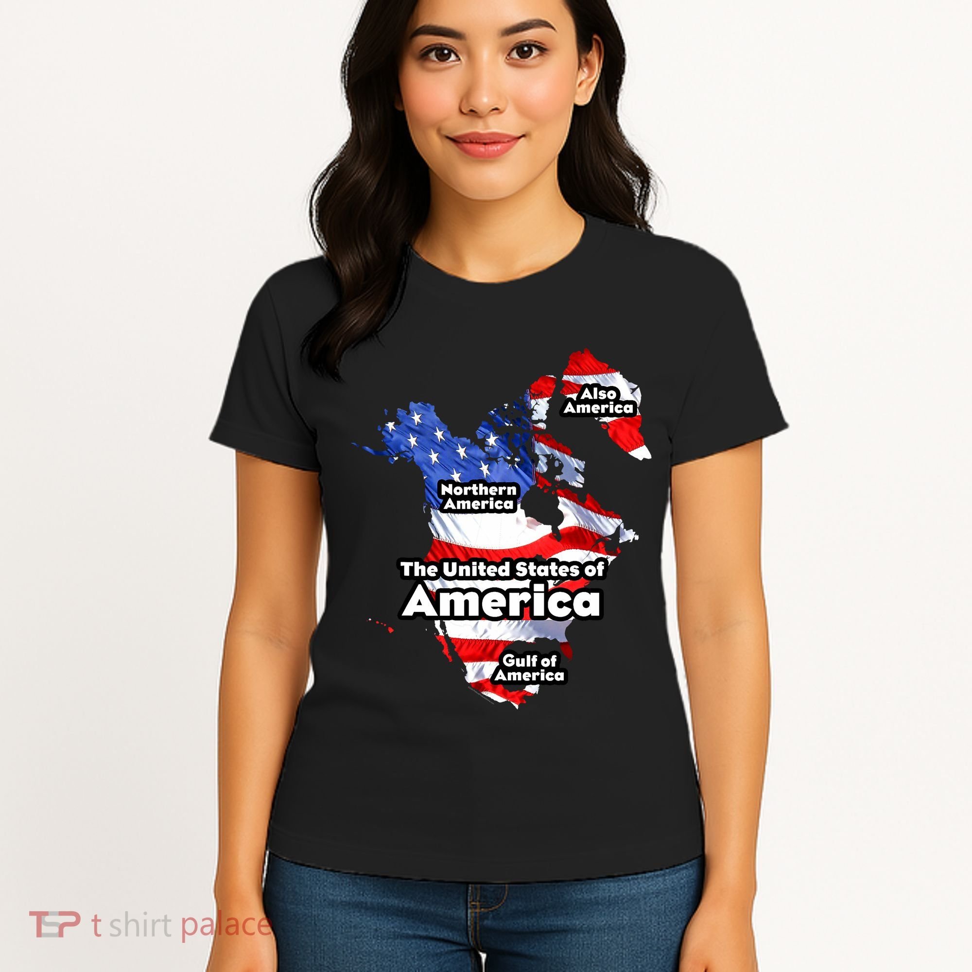 Donald Trump American Flag Canada Greenland Gulf Map Women's T-Shirt
