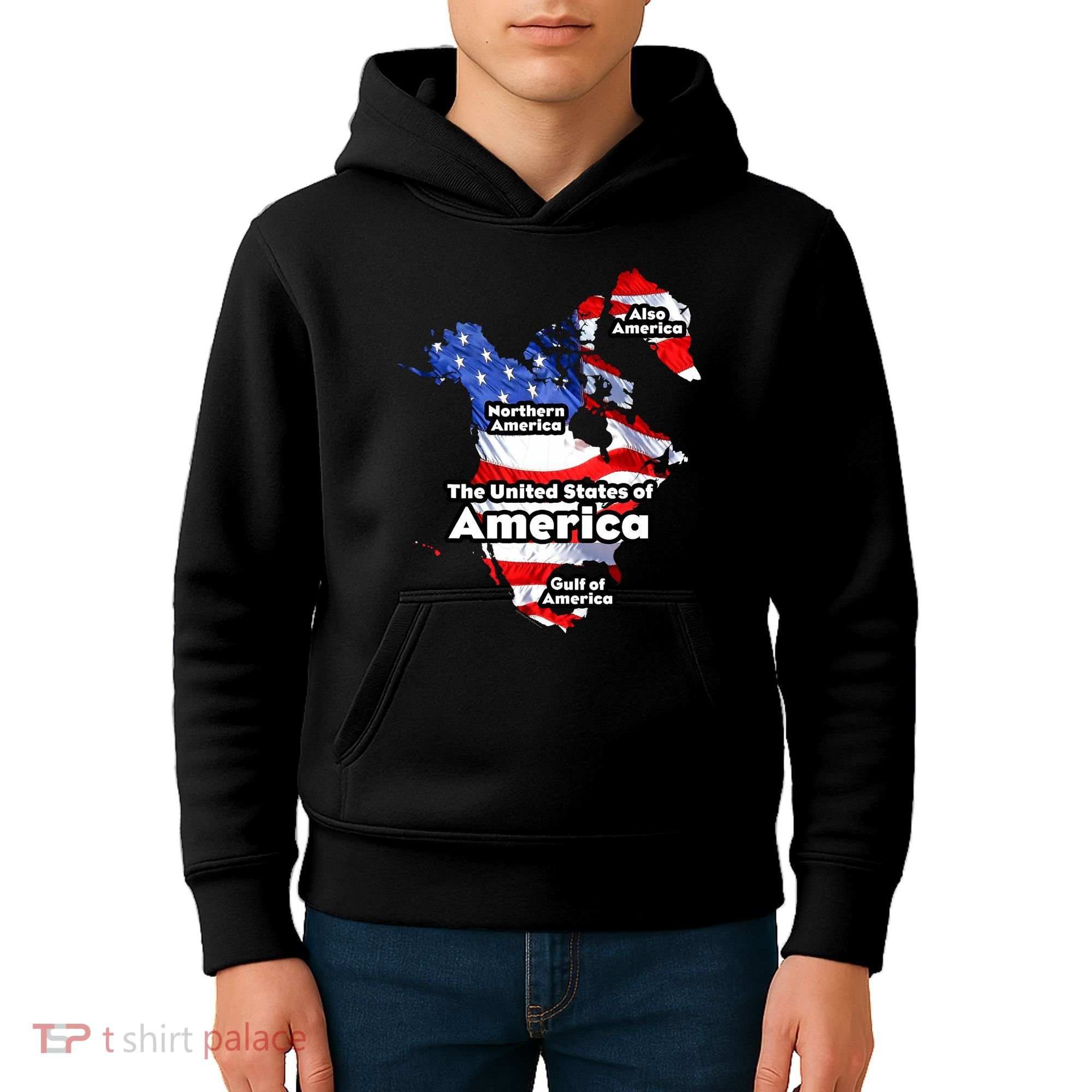 Donald Trump American Flag Canada Greenland Gulf Map Kids Hoodie