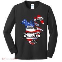 Donald Trump American Flag Canada Greenland Gulf Map Kids Long Sleeve Shirt thumb 0