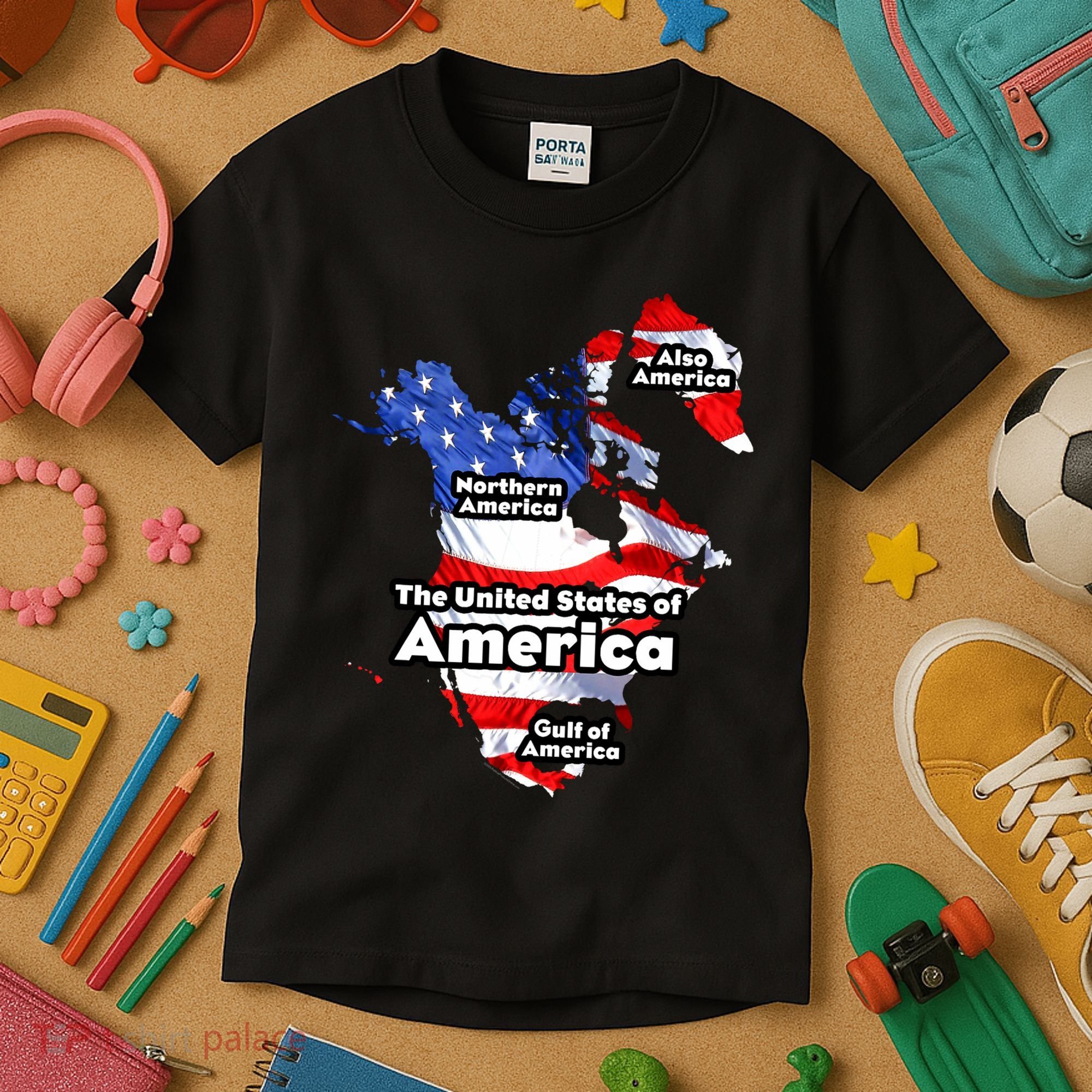 Donald Trump American Flag Canada Greenland Gulf Map Kids T-Shirt