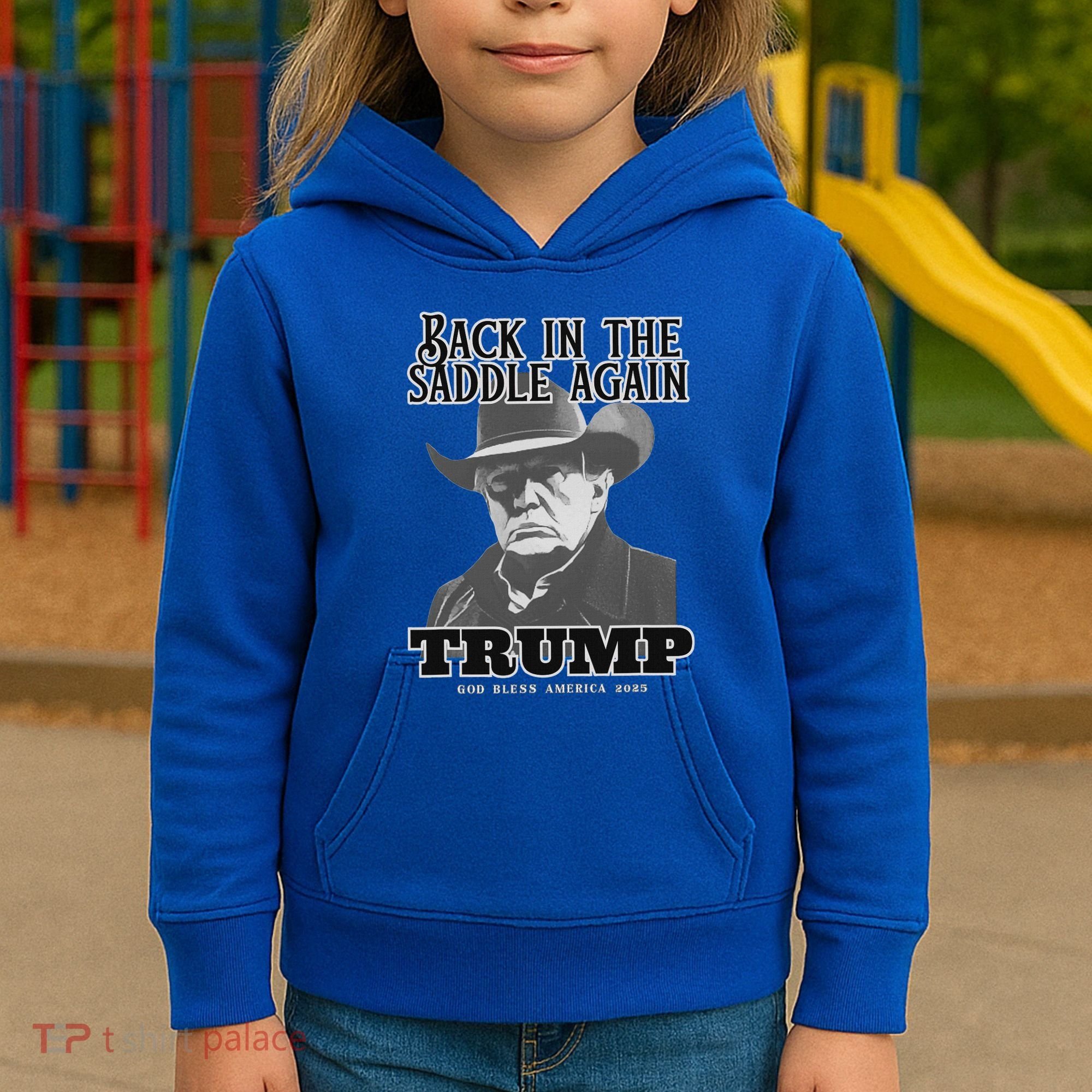 Donald Trump Back In The Saddle Again Kids Hoodie