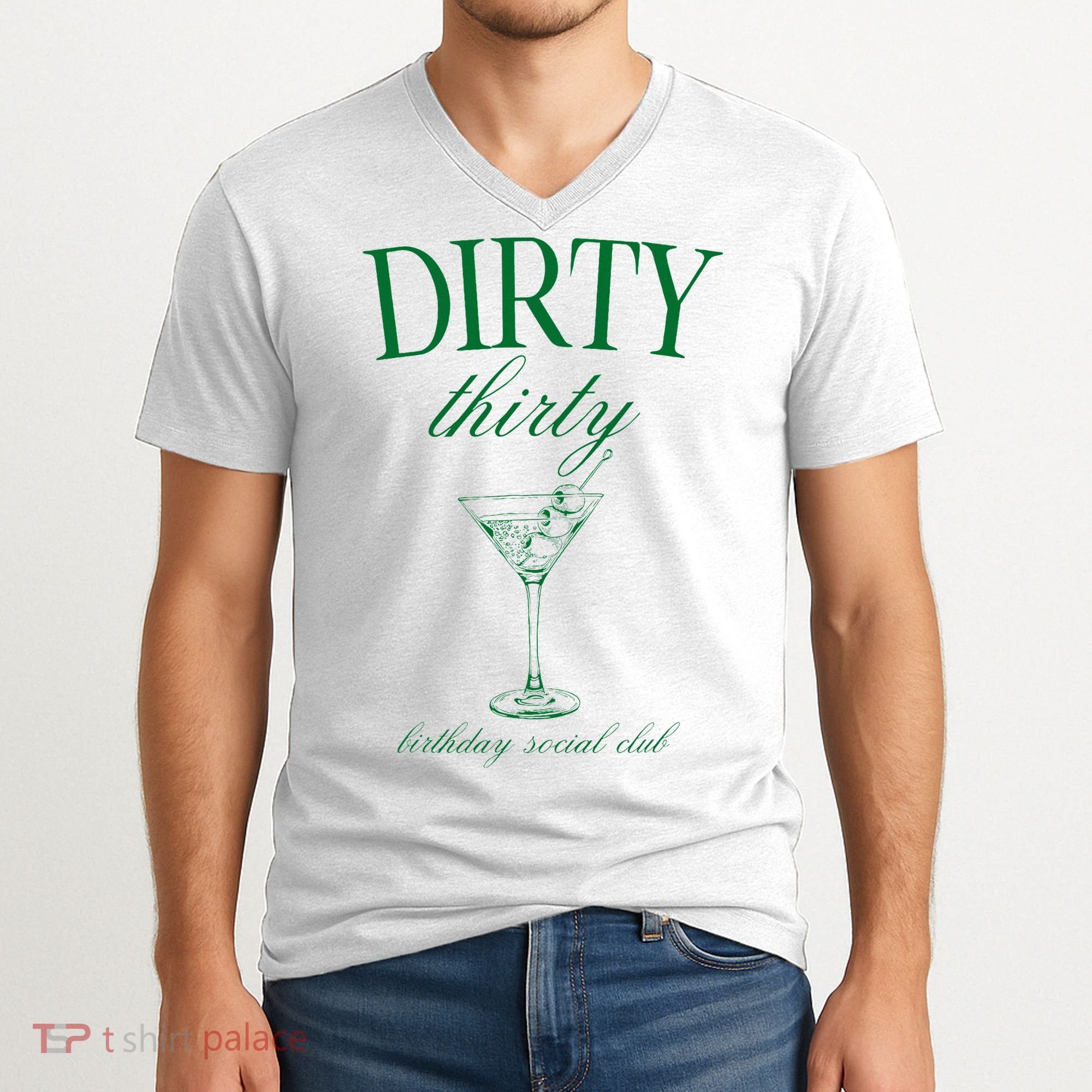 Dirty Thirty Birthday Social Club Retro Green Martini V-Neck T-Shirt